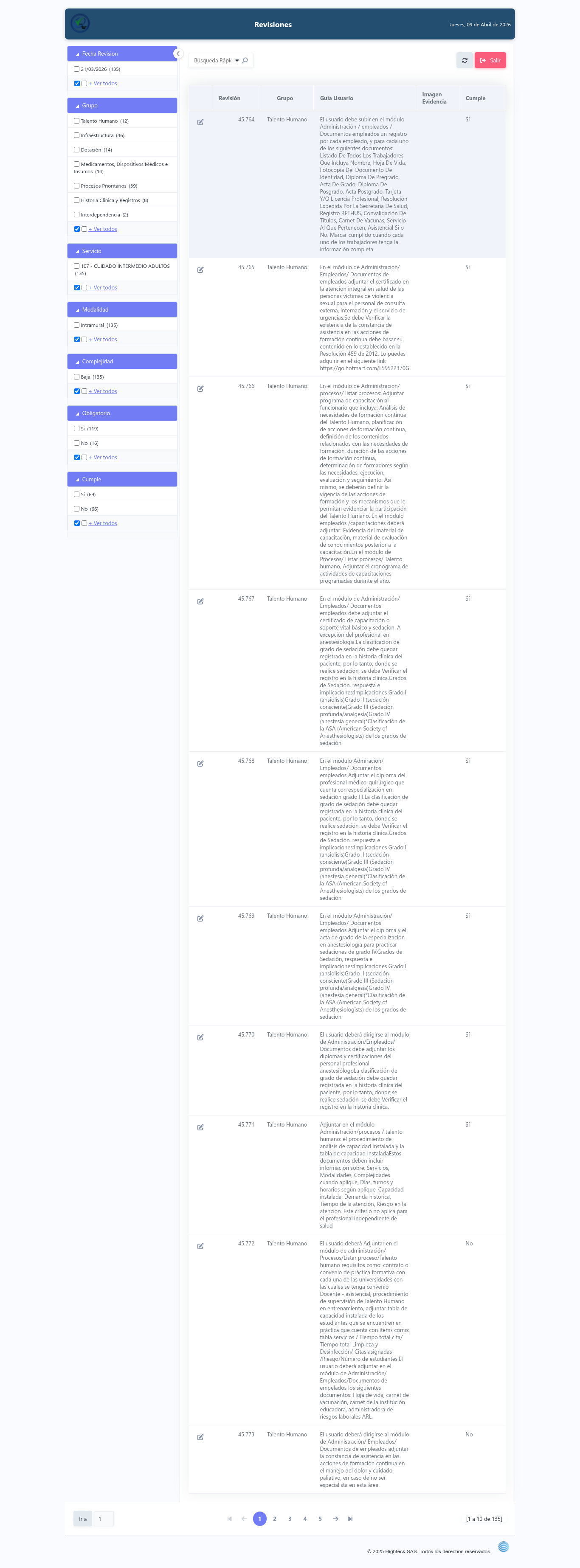 Revisiones de estándares de habilitación CoralSoft