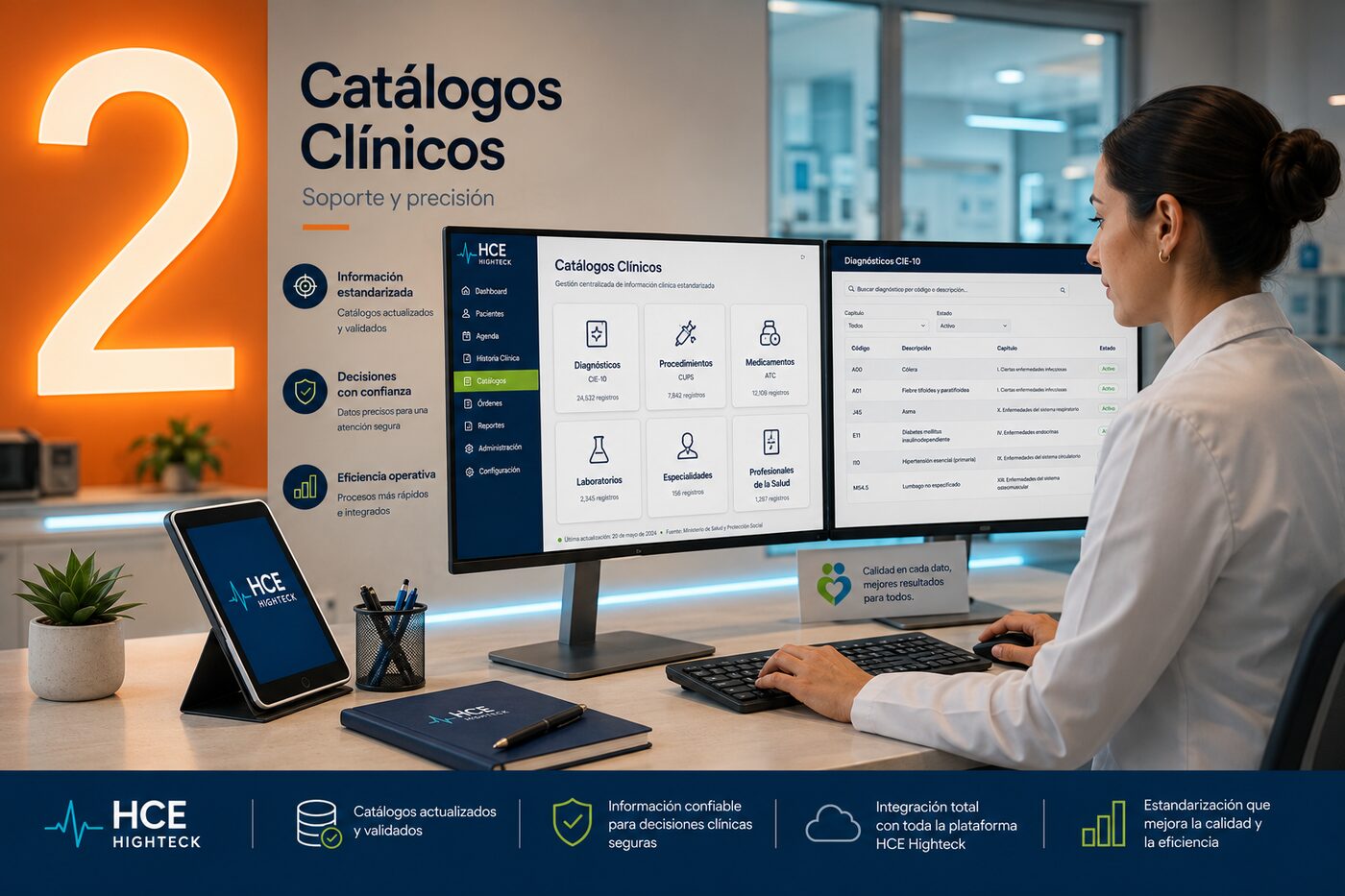 Catálogos clínicos HCE Highteck — CIE-10, CUPS, medicamentos