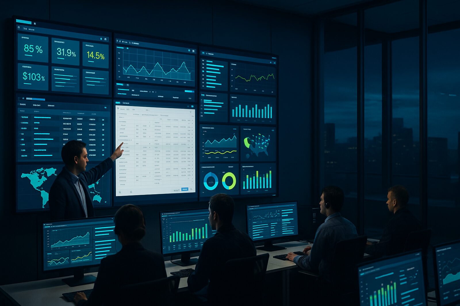 Centro de operaciones Highteck® con dashboards y operadores