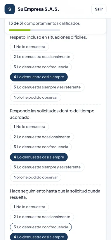 El colaborador responde su evaluación desde el celular