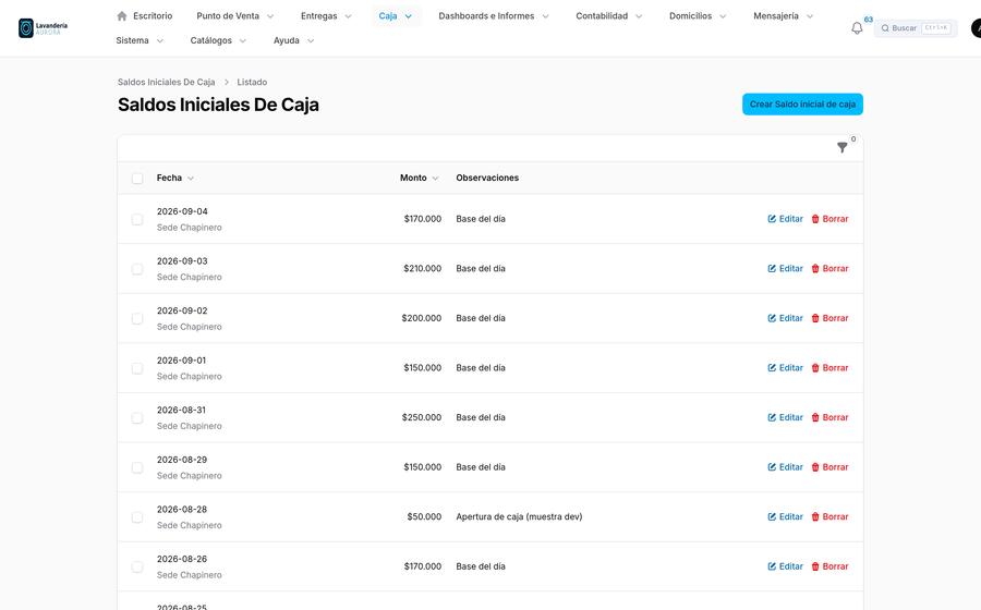 Saldos iniciales de caja