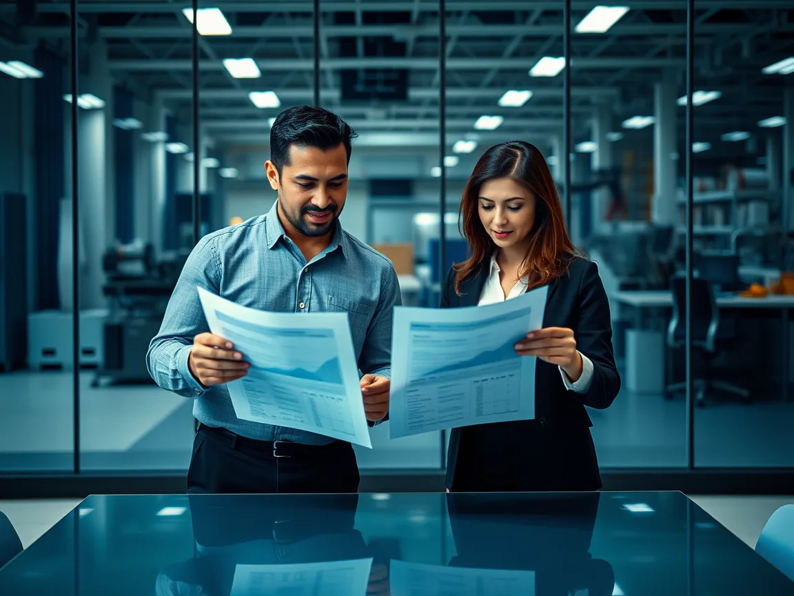 Gerentes de planta comparando dos propuestas de sistema empresarial