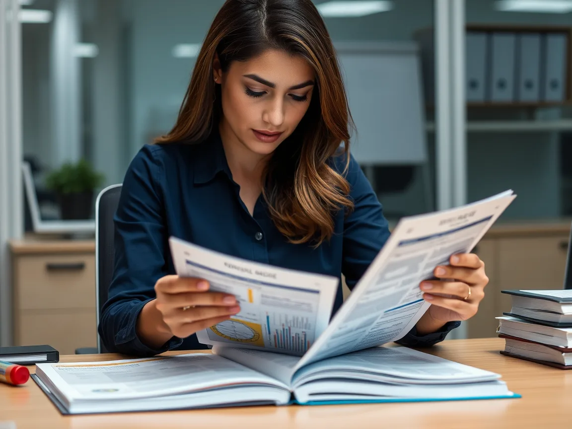 Líder de calidad leyendo una guía técnica impresa