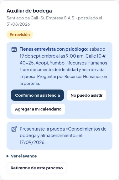 El candidato confirma su entrevista desde el celular